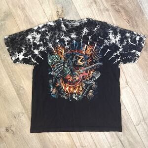 Survivors Shirt Black Tie Dye Studded Skull Gamble Guitar Goth Y2K Mens XL